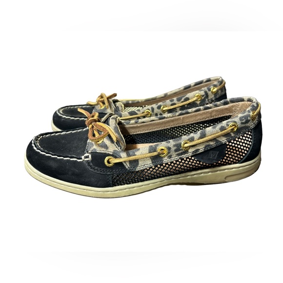 SPERRY Angelfish Black & Gold Animal Print Slip On Boat Shoes Size 7.5 EUC - Picture 10 of 11